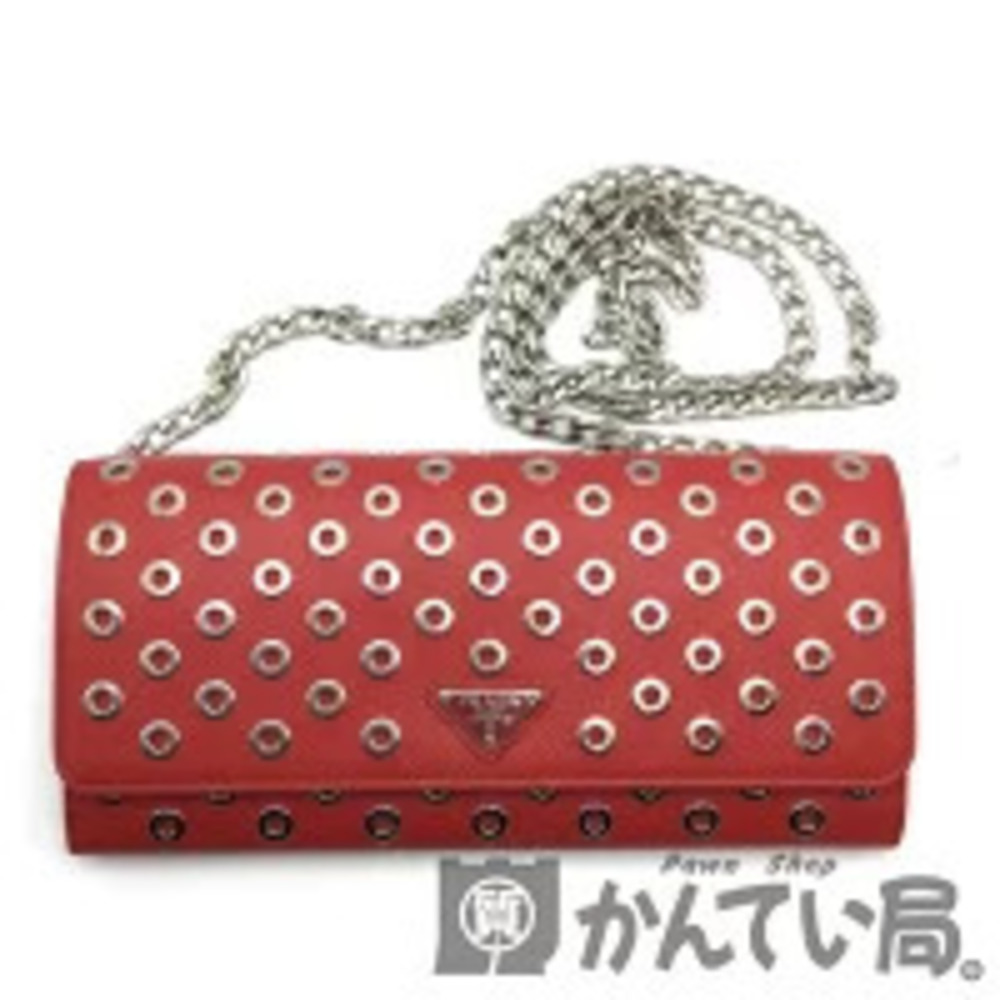 Prada studded wallet chain strap Bag Red